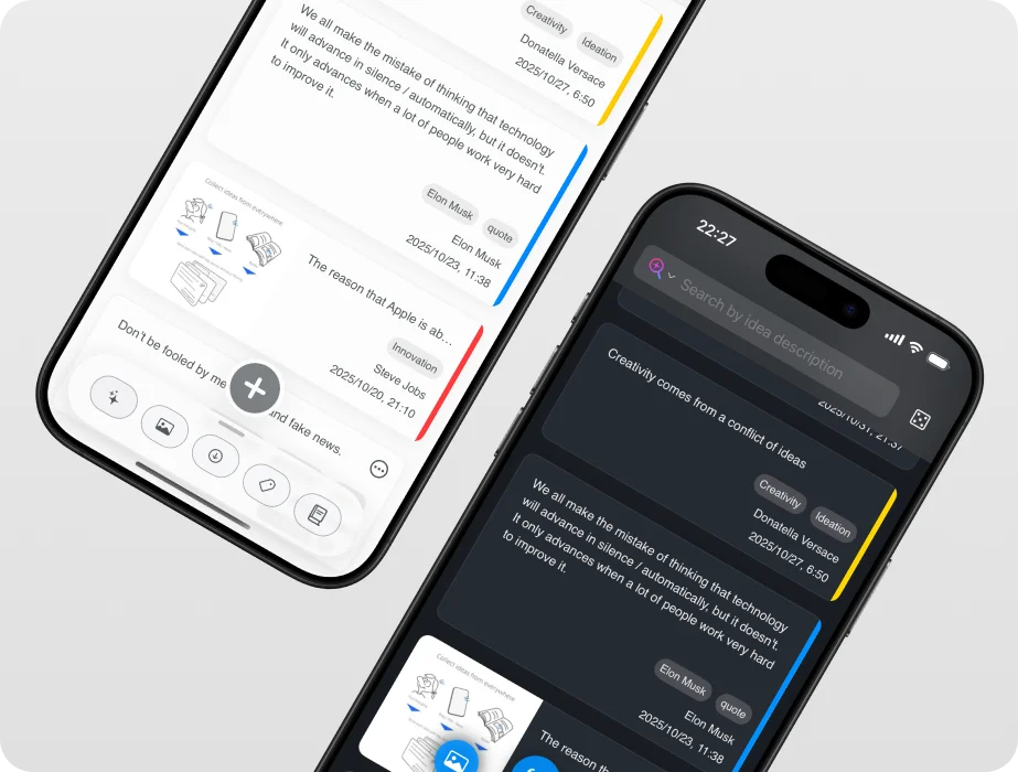 Inbox view of ikes displaying idea cards grouped by color